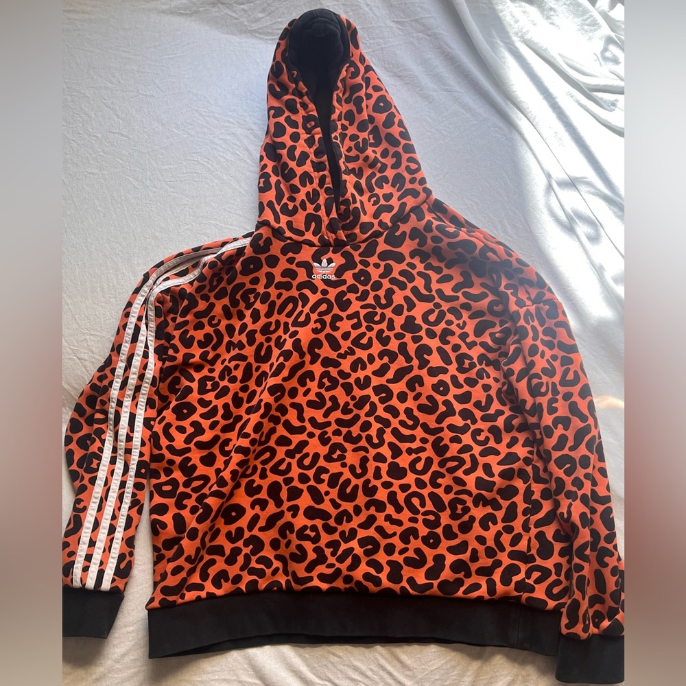 Adidas Rich Mnisi Orange Leopard Print Hoodie Sz S